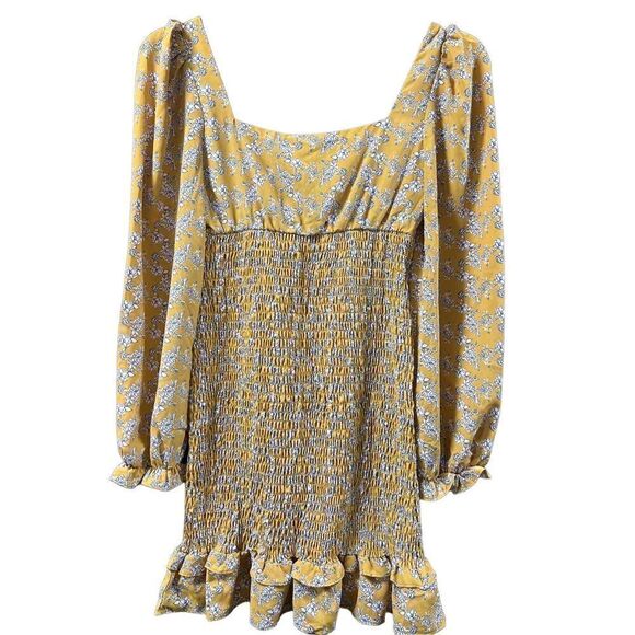 💕HOST PICK💝 Glamorous PUFF LONG SLEEVE SMOCKED MINI DRESS dress Ochre 4 6 8 - Picture 7 of 15